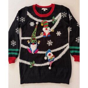 99 JANE STREET Embroidered Sequin Gnome Christmas Sweater or Dress Size M (Bx 9)